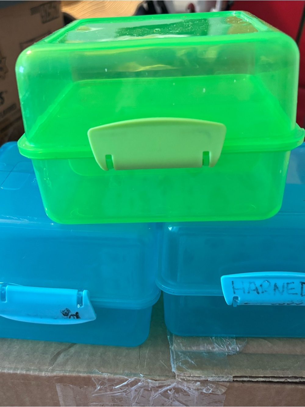 Neon Green and Blue Plastic Storage Box - Portable Lunch/Accessory Case 3 for $8